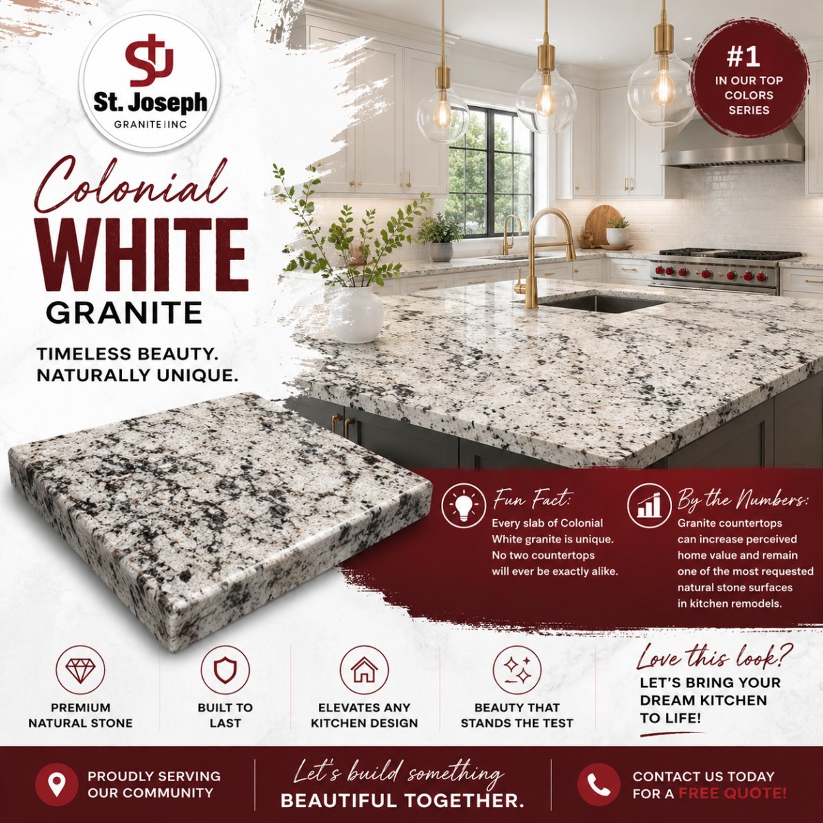 Colonial White Granite is a popular choice among natural stone enthusiasts